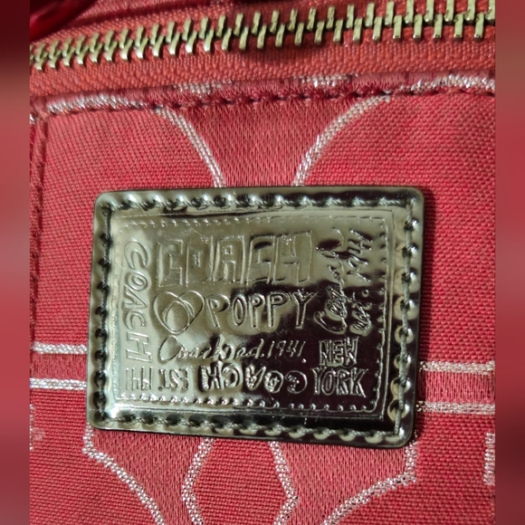 Coach Poppy Pink, Red, & Silver Signature Bucket Shoulder/Crossbody Bag - Picture 6 of 14